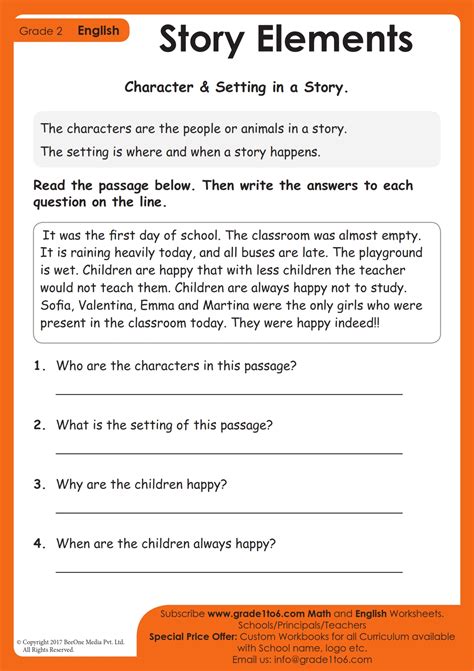elements of a story worksheet grade 1
